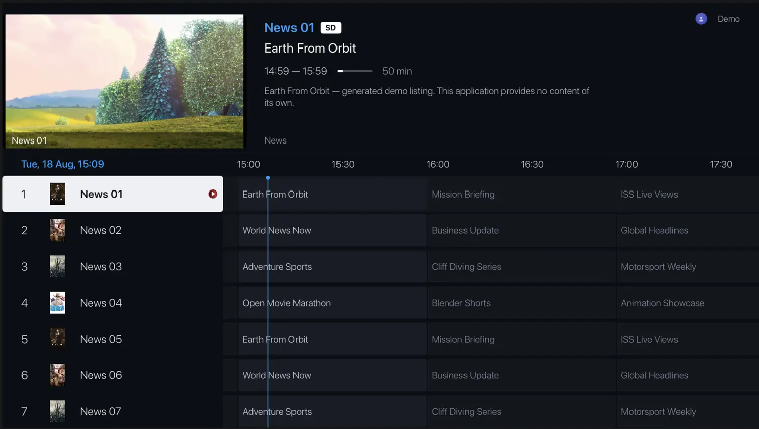 STB+ — Live TV with a full programme guide